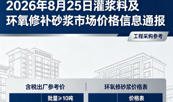 乐东2026年8月25日灌浆料及环氧修补砂浆市场价格信息通报